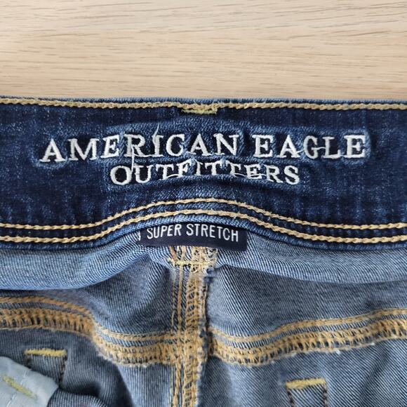 American Eagle Kick Boot Super Stretch Bootcut Jeans Dark Medium Wash Mid Rise 8 - Picture 8 of 10